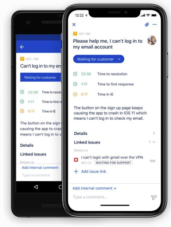 Aplicativo móvel do Jira Service Management