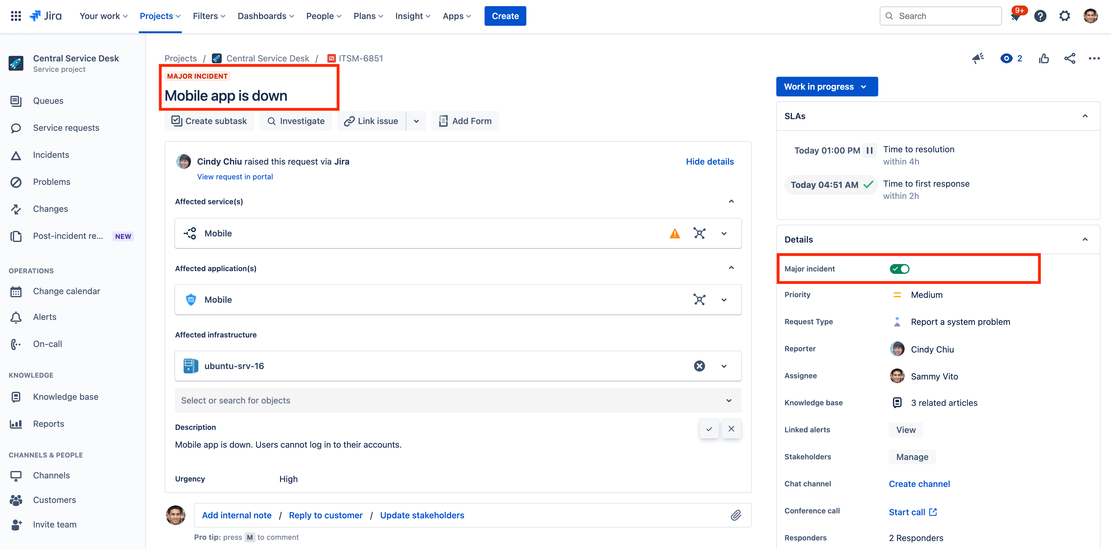 Присвоение отметки серьезным инцидентам в Jira Service Management