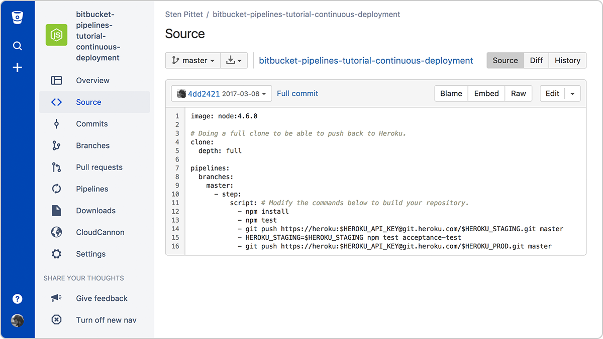 Un pipeline de déploiement continu avec Bitbucket