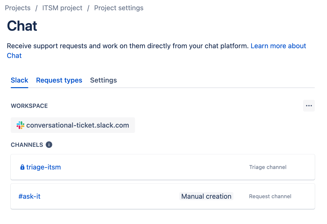 Łączenie z aplikacją Slack na czacie Jira Service Management