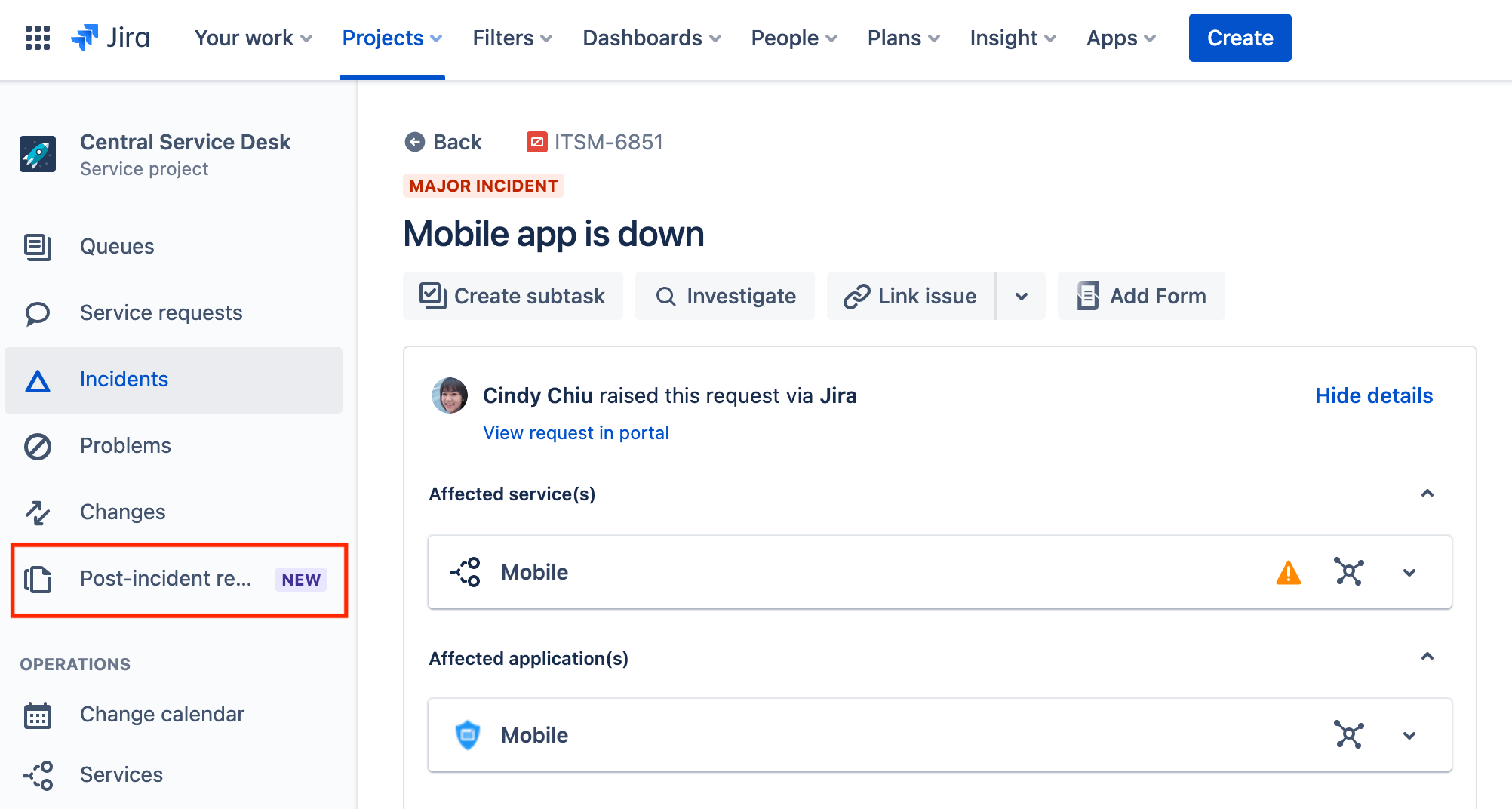 Auf PIRs in Jira Service Management zugreifen